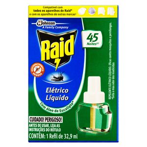 Repelente Elétrico Líquido 45 Noites Óleo de Eucalipto Raid Caixa 32,9ml Refil