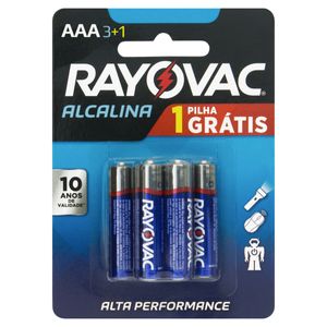 Pilha Alcalina AAA 4 Unidades 1,5v Rayovac