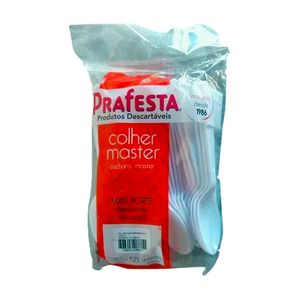 Colher Descartável Reforçada PRAFESTA Branco Pacote 50Un