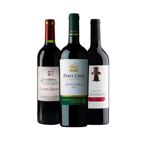 kit com 3 Vinhos: Vinho Tinto PÉREZ CRUZ Limited Edition Cot, Vinho Tinto SINO DA ROMANEIRA, Vinho Tinto BORDEAUX SUPER Seco Garrafa 750ml Cada