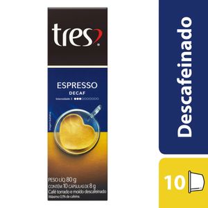 Café em Cápsula Torrado e Moído Espresso Descafeinado Tres Caixa 80g 10 Unidades