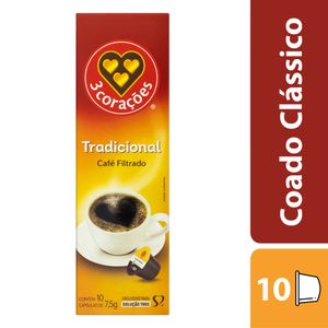 Café em Cápsula Filtrado TRÊS CORAÇÕES Clássico 10un Caixa 8g