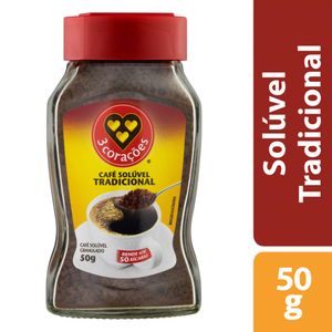 Café Solúvel Granulado Tradicional 3 Corações Vidro 50g