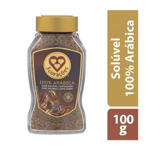 Café Solúvel Liofilizado 3 CORAÇÕES 100% Arábica Frasco 100g