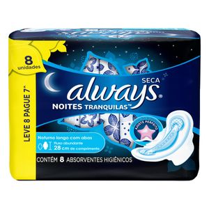 Absorvente com Abas Seca Always Noites Tranquilas Pacote Leve 8 Pague 7 Unidades