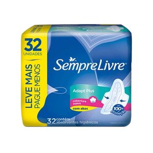 Absorvente SEMPRE LIVRE Especial Suave Plus com Abas Pacote 32 Unidades