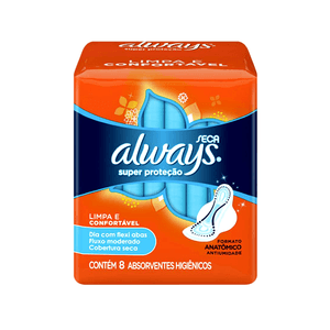 Absorvente Super Proteção ALWAYS Seca com Abas Pacote 8Un