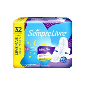 Absorvente Adapt Plus Noite e Dia SEMPRE LIVRE com Abas Seca 32un