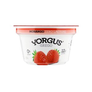 Iogurte Grego Zero Gordura YORGUS sem Lactose Morango Pote 130g