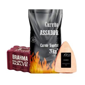 Kit Cerveja BRAHMA Duplo Malte 350ml 12un ,Picanha Bovina sem Osso 1953 FRIBOI 1,1kg 1un & Carvão Assador Vegetal 3kg 1un