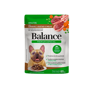 Ração para Cães Adultos Balance Sabor Cordeito e Vegetais ao Molho Embalagem 85g