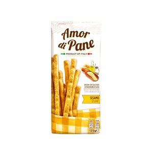 Biscoito Salgado Italiano AMOR DI PANE Grissini sabor Gergelim pacote 125g