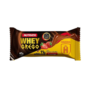 Barra de Proteína Whey Grego Nutrata Sabor Dulce de Leche com Morango Embalagem 40g