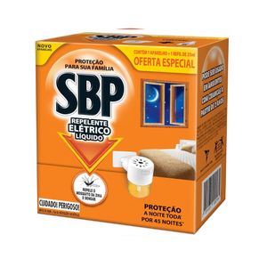 Kit Repelente Elétrico Aparelho SBP + Refil de 45 noites Cheiro Suave 35ml