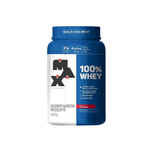 Suplemento Alimentar Proteico em Pó 100% Whey Max Titanium Sabor Morango Pote 900g