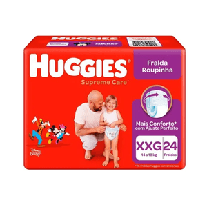 Fralda Descartável Infantil Roupinha Huggies Supreme Care Tamanho XXG Contém 24 Unidades