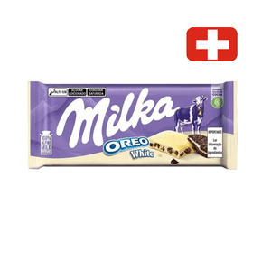 Chocolate Suíço em Barra Milka Sabor Chocolate Branco com Oreo Embalagem 100g