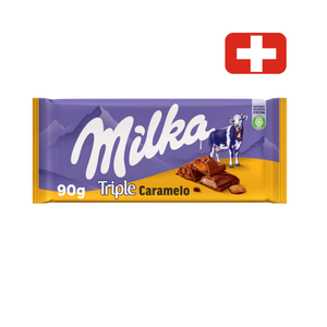 Chocolate Suíço em Barra Milka Triple Caramelo Embalagem 90g