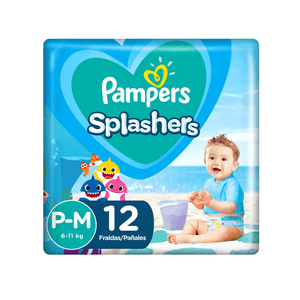 Fralda Descartável Infantil Pampers Splashers Tamanho P & M Contém 12 Unidadess