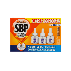 Repelente Elétrico Líquido SBP 45 Noites Leve 3 Pague 2 Refis 35ml Cada