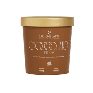 Sorvete Cremoso Bacio Di Latte de Chocolate ao Leite com Pedaços de Chocolate Belga Pote 490ml