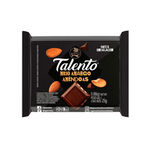 Chocolate em Barra Meio Amargo Goroto Talento com Amêndoas Embalagem 25g