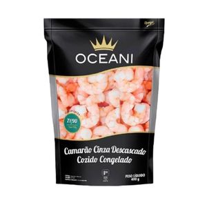 Camarão Cinza Descascado Oceani Cozido Congelado 71 / 90 Embalagem 400g