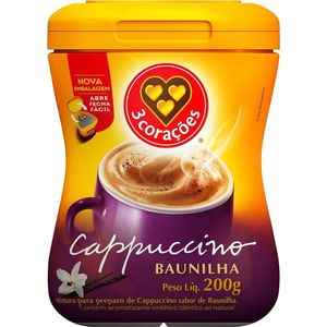 Cappuccino Solúvel Baunilha 3 Corações Pote 200g
