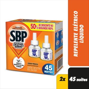 Repelente Elétrico Líquido SBP 45 Noites 50% grátis 2ª Unidade 35ml