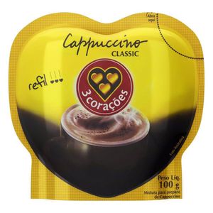 Cappuccino Solúvel Classic 3 Corações Sachê Refil 100g